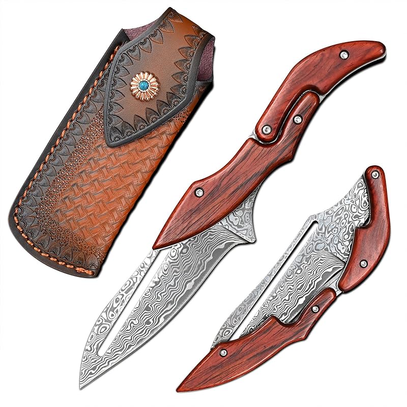 SDOKEDC Damascus Sandalwood Mechanical Multitool Curved blade